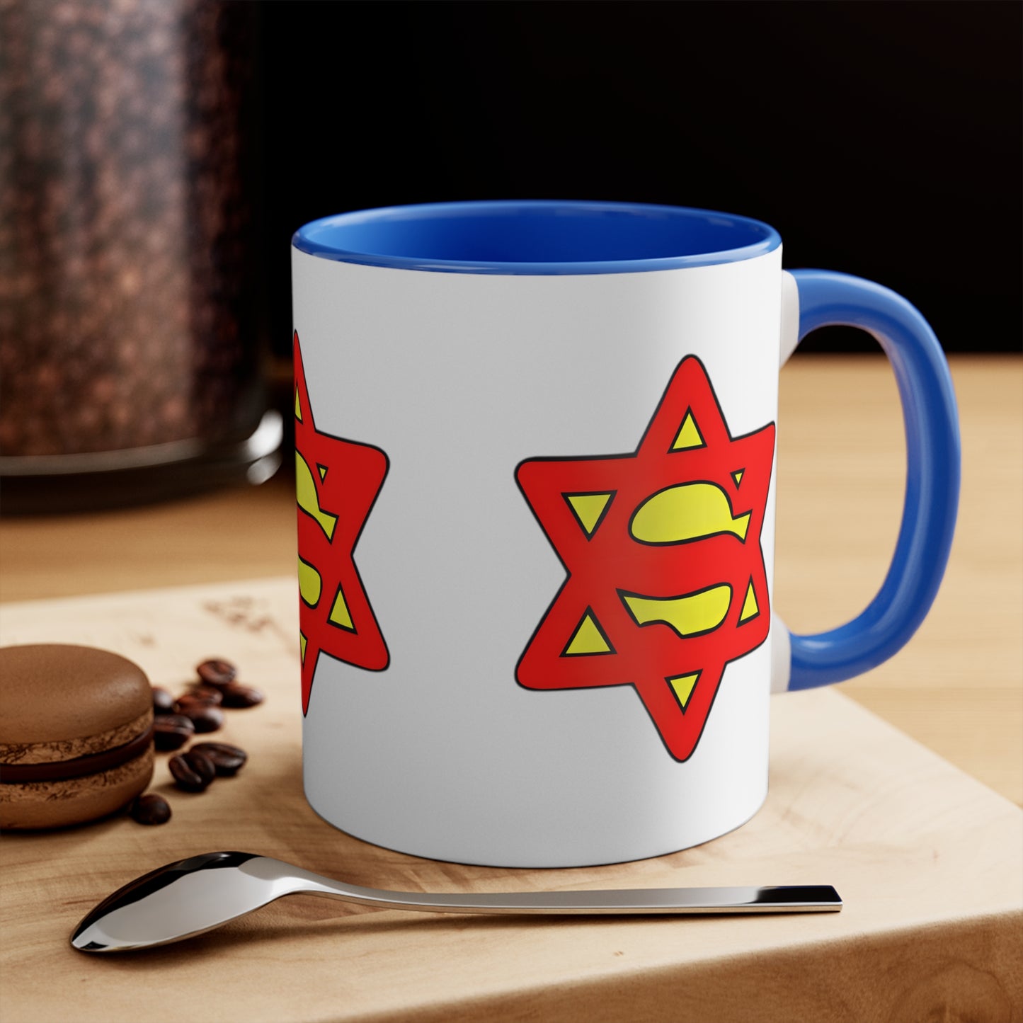 Super Jew 11oz White and Blue Accent Coffee Mug